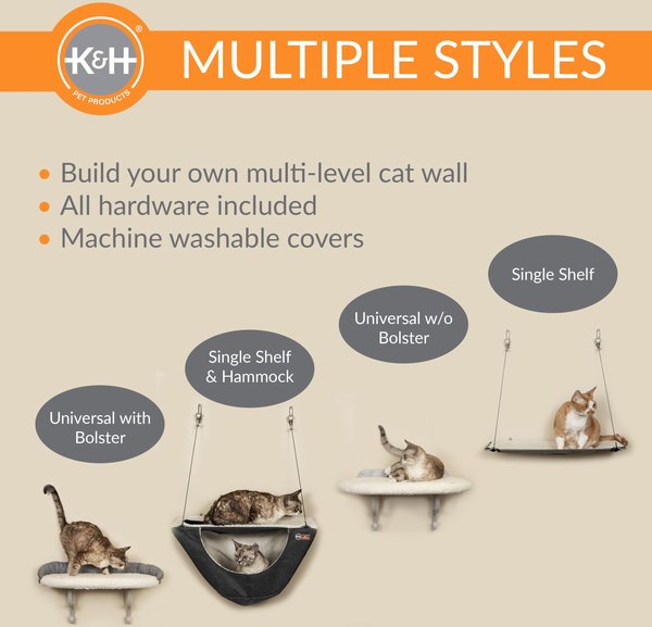 K&H Pet Products Wall Mounted Cat Wall Shelf with Hammock, Gray/Natural