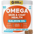 GoodGrowlies Omega 3 Alaskan Fish Oil Dry & Itchy Skin Relief + Allergy Support Peanut Butter Flavor Chew Supplement for Dogs, 180 count