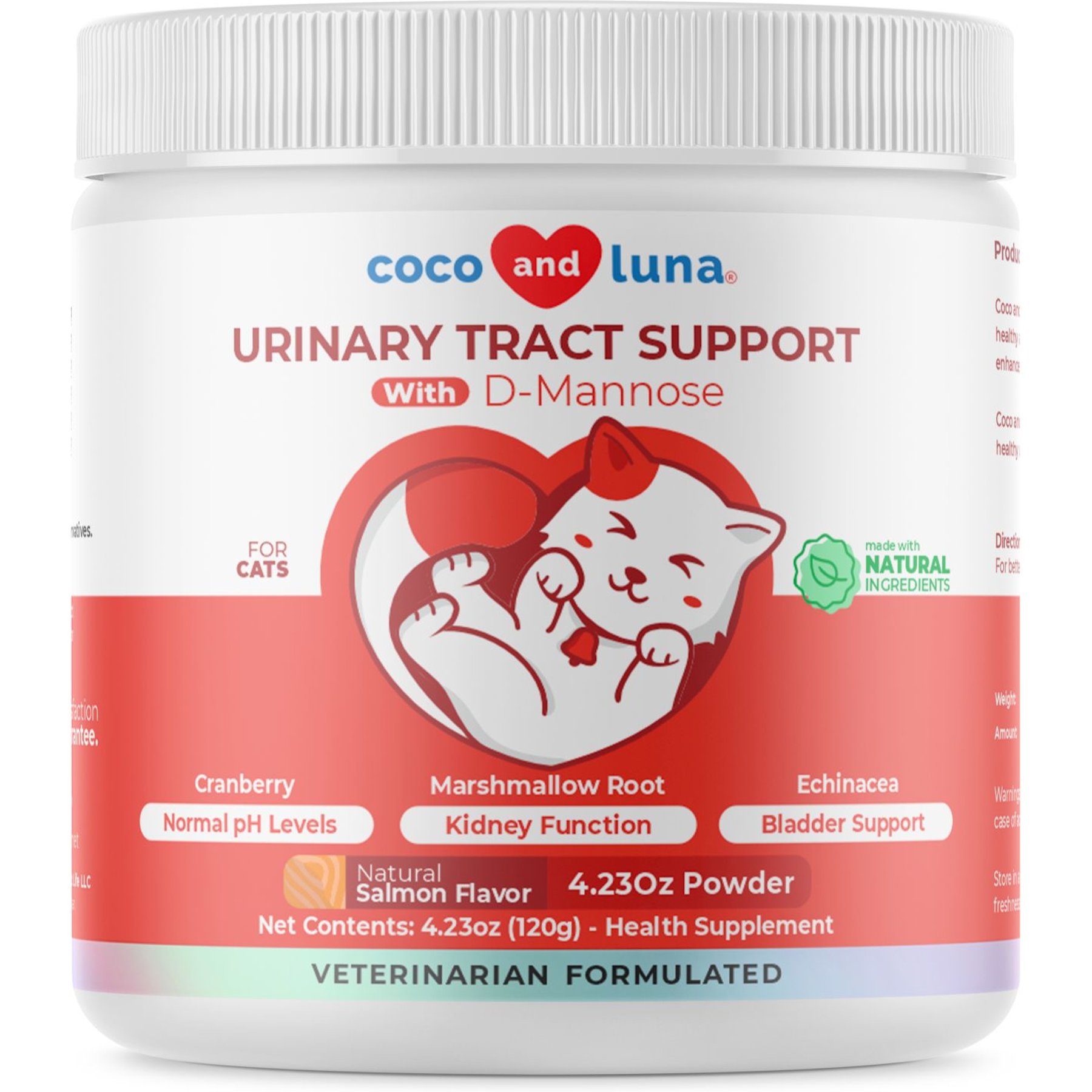 Coco and Luna Urinary Tract Support Cranberry Salmon Flavor Powder Dog & Cat Supplement, 4-oz jar