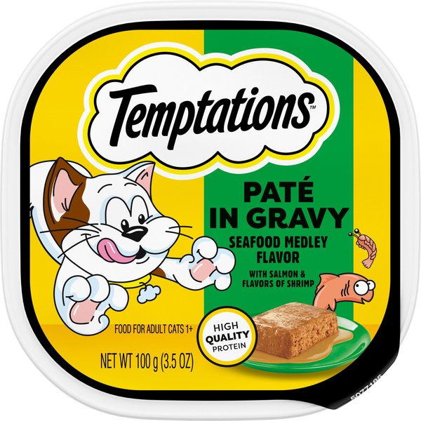 TEMPTATIONS Seafood Medley Flavor Pate in Gravy Wet Cat Food, 3.5-oz ...