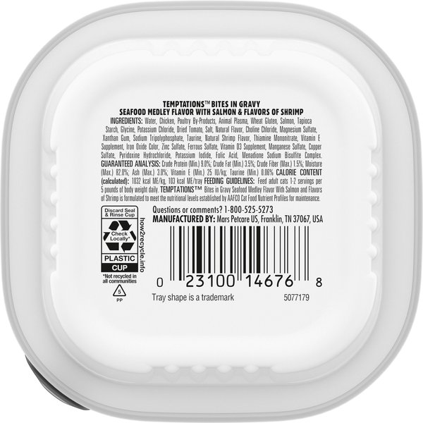 Temptations Seafood Medley Flavor Bites in Gravy Wet Cat Food, 3.5-oz tray, case of 24