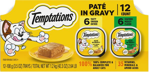 TEMPTATIONS Pate in Gravy Flavor Variety Wet Cat Food, 3.5-oz tray ...