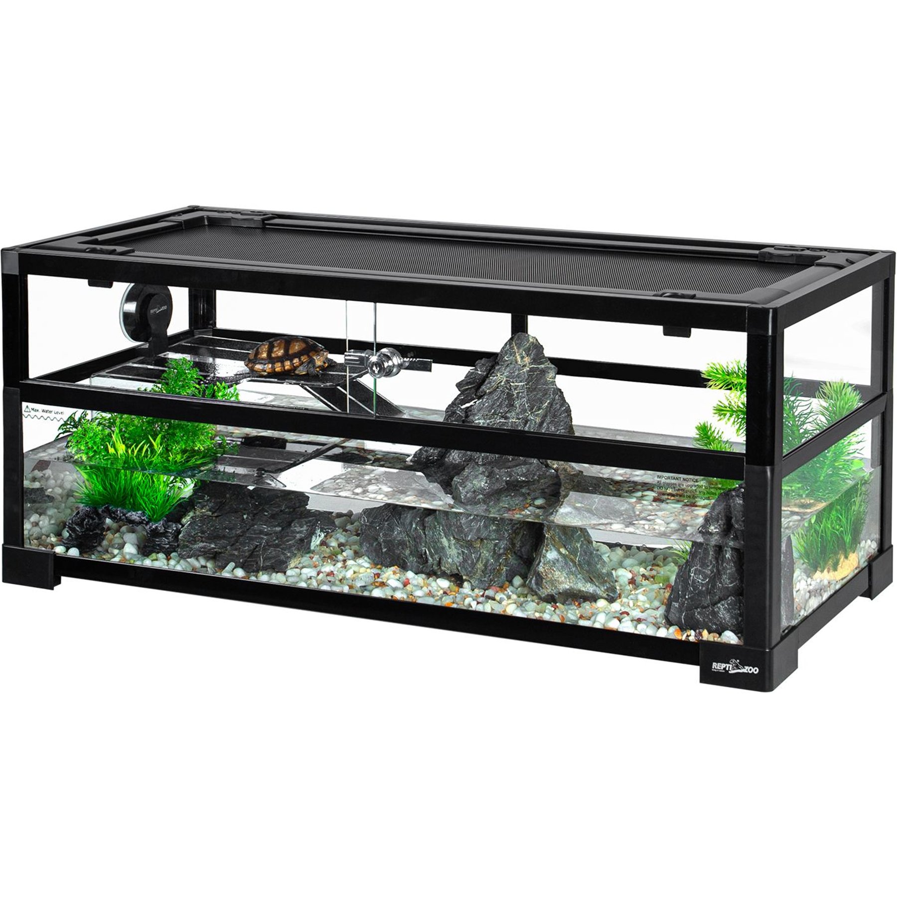 REPTI ZOO Tempered Glass Turtle Tank with Basking Platform Reptile ...