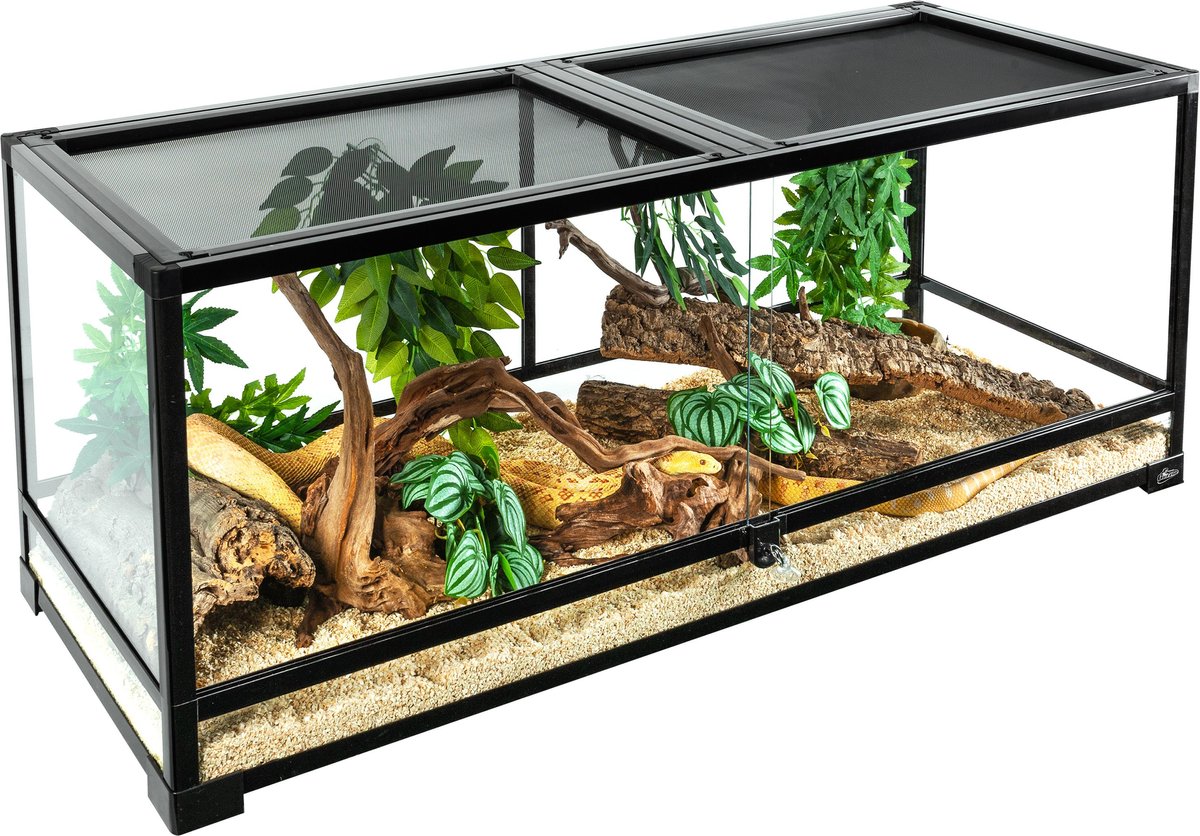 GUZZLO Tempered Glass with Double Top Covers Reptile Terrarium, 64-gal ...