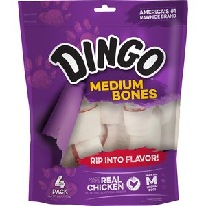 Dingo Medium Meat in the Middle Chicken Flavor Rawhide Dog Bone, 4 count