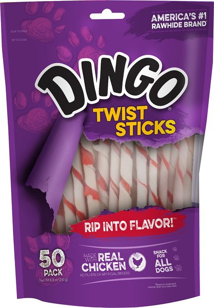 Dingo Twist Sticks Chicken in the Middle Dog Rawhide Treats, 50 count slide 1 of 7