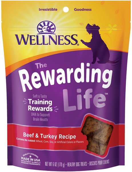 Wellness Rewarding Life Beef & Turkey Grain-Free Soft & Chewy Natural Dog Treats, 6-oz bag slide 1 of 9