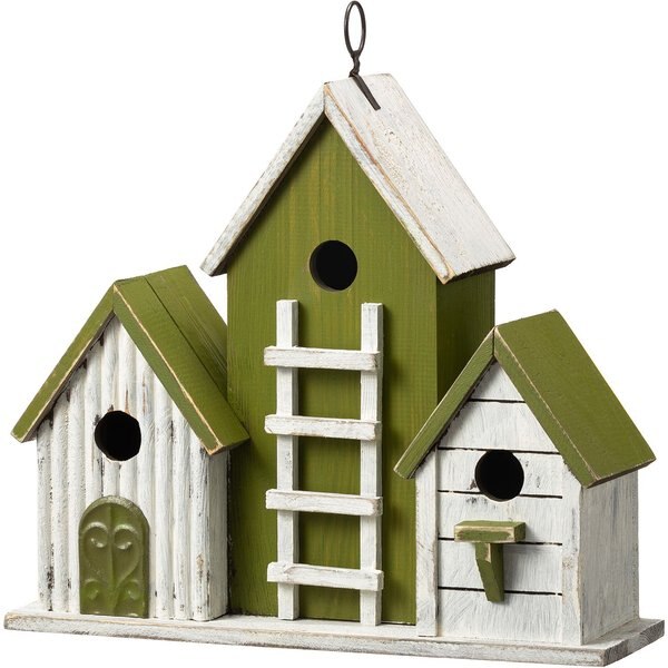 Glitzhome Oversized Washed Distressed Solid Wood Church Decorative Outdoor Garden Birdhouse, Green