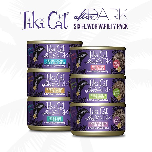 TIKI CAT After Dark Pate Variety Pack GrainFree Wet Cat Food, 3oz can, case of 12