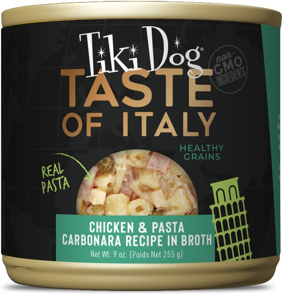 Tiki Dog Taste of the World Italy NON GMO Chicken & Pasta Carbonara Recipe Wet Dog Food
