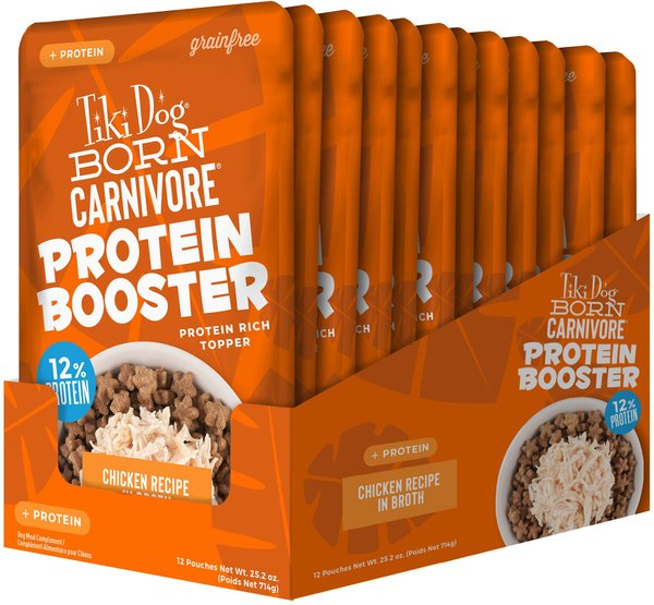 Tiki Dog Born Carnivore Protein Booster Chicken Recipe in Broth Grain-Free Dog Food Topper, 2.1-oz pouch, case of 12