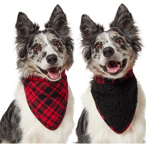 Frisco Reversible Flannel and Sherpa Dog & Cat Bandana, Red, Medium/Large