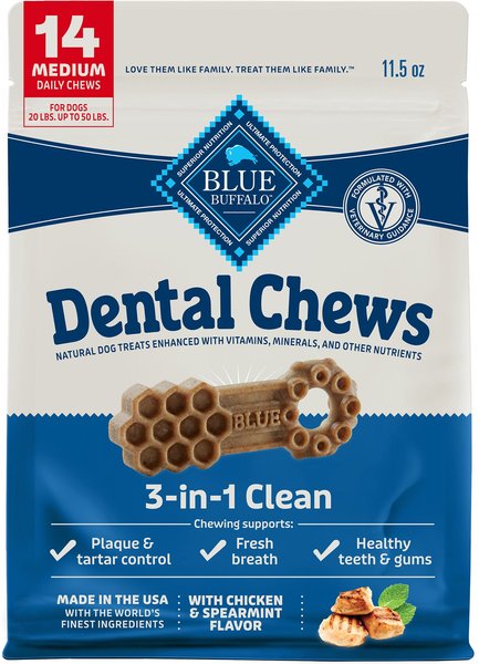 BLUE BUFFALO Dental Bones Medium Dental Chew Dog Treats 14 count Chewy