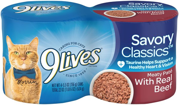 9 LIVES Meaty Pate with Real Beef Wet Cat Food 5.5 oz can case of 4 Chewy