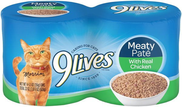 9 LIVES Meaty Pate with Real Chicken Wet Cat Food 5.5 oz can