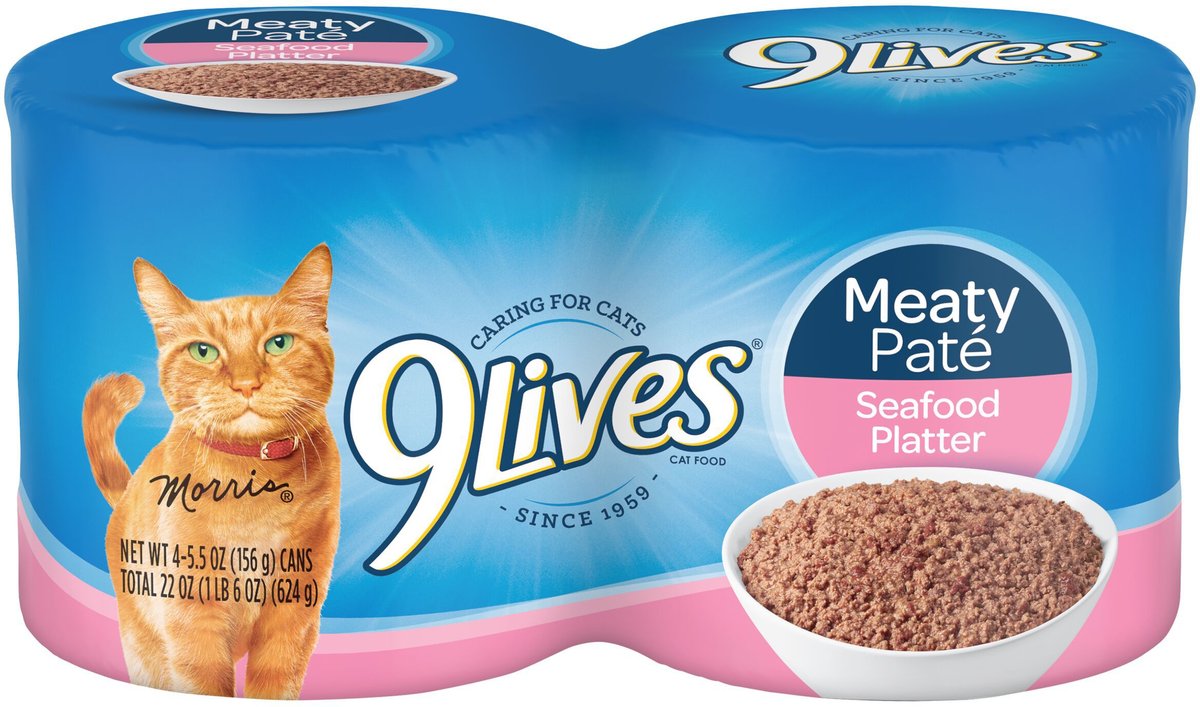 9 Lives Meaty Pate Seafood Platter Wet Cat Food, 5.5-oz can
