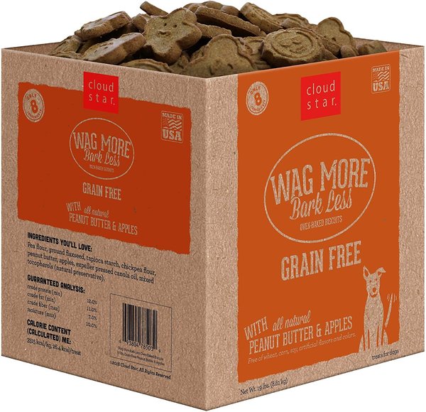 Cloud Star Wag More Bark Less Grain-Free Oven Baked with Peanut Butter & Apples Dog Treats, 19-lb box slide 1 of 5