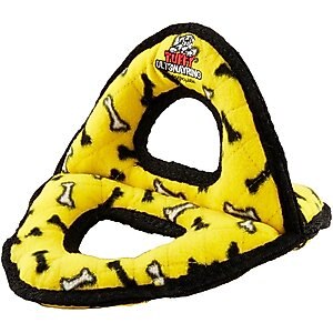 Tuffy's Ultimate 3-Way Ring Squeaky Plush Dog Toy, Yellow Bones