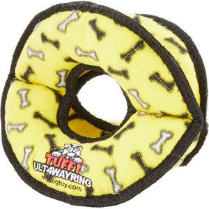 Tuffy's Ultimate 4-Way Ring Squeaky Plush Dog Toy, Yellow Bones