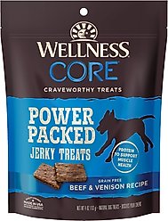 Wellness CORE Power Packed Venison Grain-Free Jerky Dog Treats, 4-oz bag