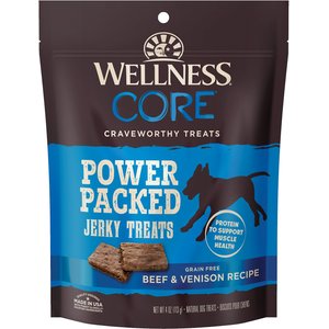Wellness CORE Power Packed Venison Grain-Free Jerky Dog Treats, 4-oz bag