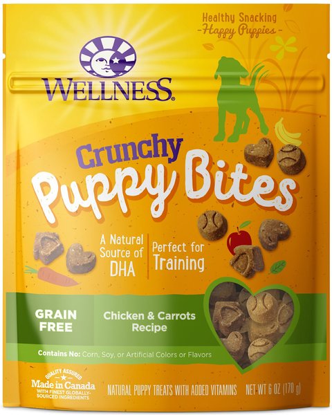 Wellness Crunchy Puppy Bites Chicken & Carrots Recipe Grain-Free Natural Dog Treats, 6-oz bag slide 1 of 6