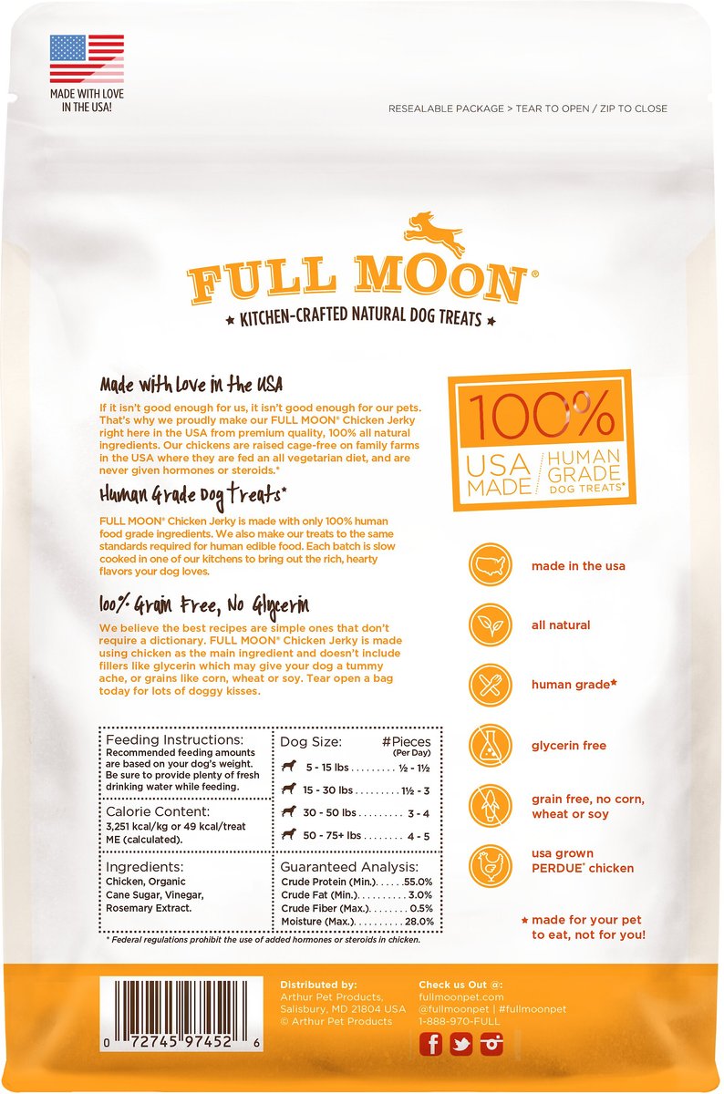 FULL MOON Chicken Jerky HumanGrade Dog Treats, 6oz bag