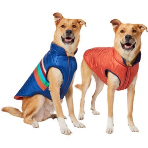 Frisco Lightweight Reversible Striped Packable Dog & Cat Puffer, Navy, XX-Large
