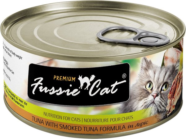 Fussie Cat Premium Tuna with Smoked Tuna Formula in Aspic Grain-Free Canned Cat Food, 2.82-oz, case of 24 slide 1 of 7