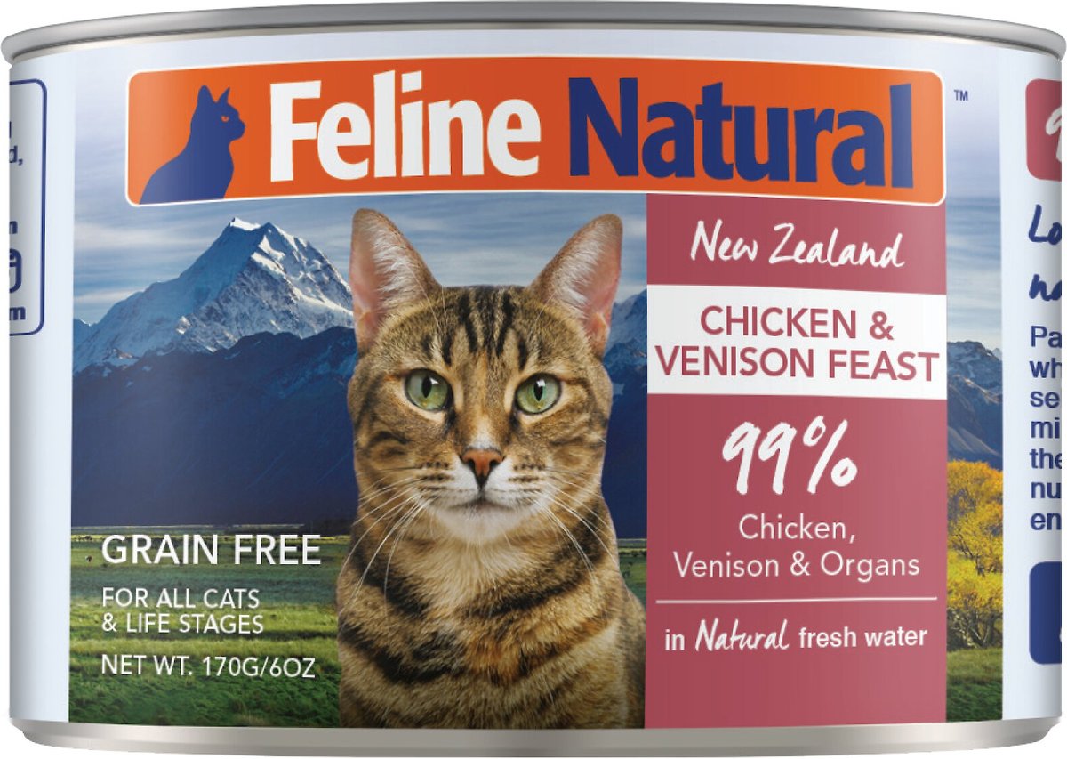 FELINE NATURAL Chicken & Venison Feast Grain-Free Canned Cat Food, 6-oz ...