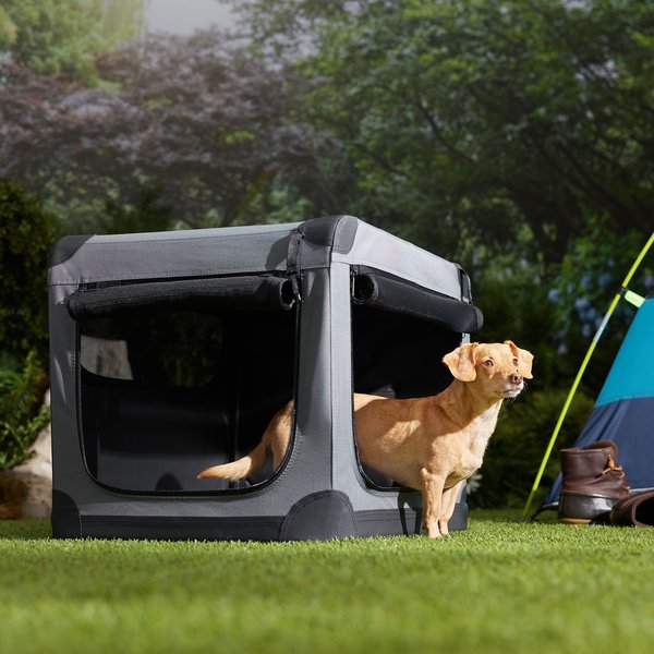 Frisco Dog & Small Pet Indoor & Outdoor 3-Door Collapsible Soft-Sided Crate, Dark Gray, Med: 30-in L x 21-in W x 21-in H slide 1 of 9