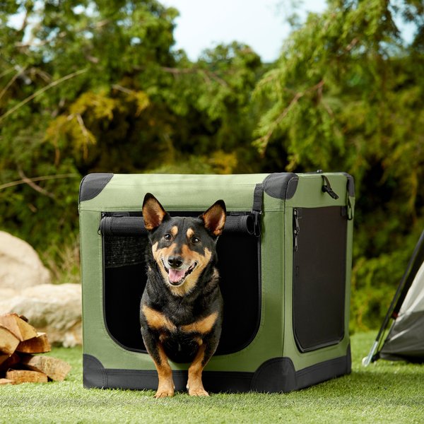 Frisco Dog & Small Pet Indoor & Outdoor 3-Door Collapsible Soft-Sided Crate, Khaki Green, S: 26-in L x 21-in W x 21-in H slide 1 of 9