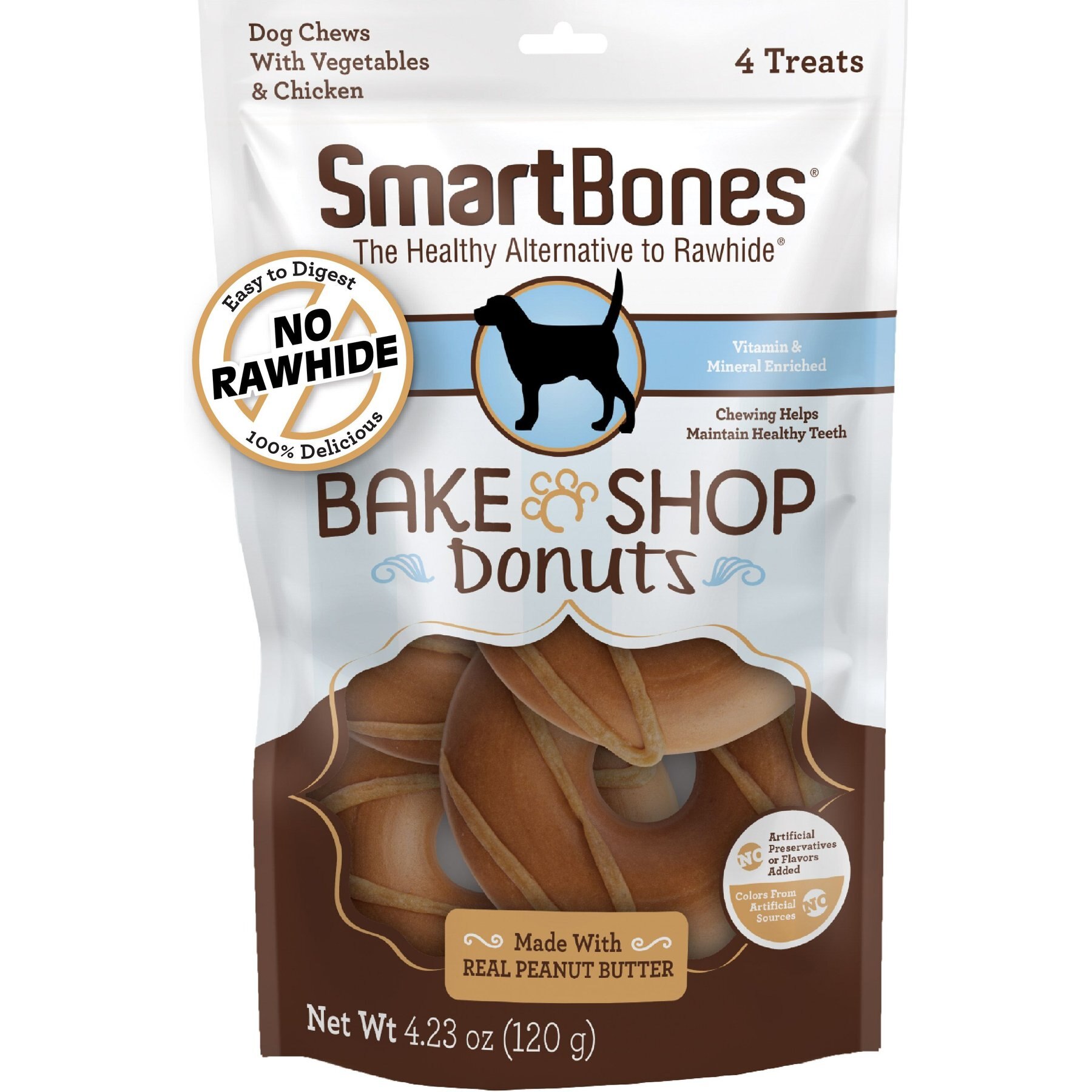 SmartBones Bake Shop Easily Digestible Donut Peanut Butter Dog Chews, 4 count