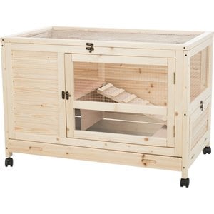 TRIXIE Indoor Small Pet Hutch with Wheels & Pull-Out Tray, Natural, X-Small