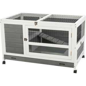 TRIXIE Indoor Small Pet Hutch with Wheels & Pull-Out Tray, Gray, Small