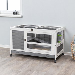 TRIXIE Indoor Small Pet Hutch with Wheels & Pull-Out Tray, Gray, Small