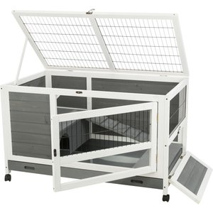 TRIXIE Indoor Small Pet Hutch with Wheels & Pull-Out Tray, Gray, Small