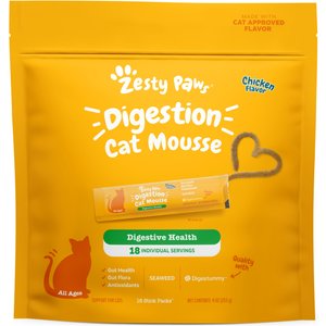 Zesty Paws Digestion Gut Health Chicken Mousse Lickable Squeeze Supplement for Cats, 18 count