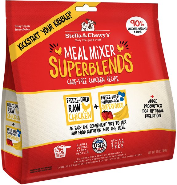 Stella & Chewy's SuperBlends Cage-Free Chicken Recipe Meal Mixers Freeze-Dried Raw Dog Food Topper, 16-oz bag slide 1 of 7