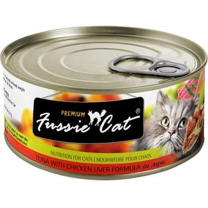 Fussie Cat Premium Tuna with Chicken Liver Formula in Aspic Grain-Free Canned Cat Food, 2.8-oz, case of 24