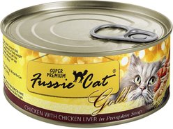 Fussie Cat Super Premium Chicken with Chicken Liver Formula in Pumpkin Soup Grain-Free Canned Cat Food, 2.8-oz, case of 24