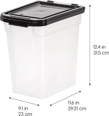 Show full view: IRIS WeatherPro Airtight Dog, Cat, Bird & Small Pet Food Storage Container with Casters, Clear & Black, 10-lb slide 2 of 11