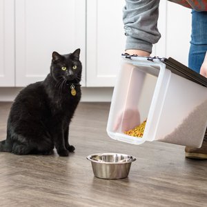 IRIS USA WeatherPro Dog, Cat, Bird & Small-Pet Food Storage Bin Airtight Container, Clear & Black, 10-lb