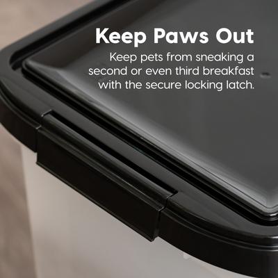 Show full view: IRIS WeatherPro Airtight Dog, Cat, Bird & Small Pet Food Storage Container with Casters, Clear & Black, 10-lb slide 5 of 11