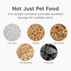 IRIS USA WeatherPro Dog, Cat, Bird & Small-Pet Food Storage Bin Airtight Container, Clear & Black, 10-lb