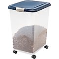 IRIS USA WeatherPro Airtight Pet Food Storage Container w/Attachable Casters, Clear & Navy, 50-lb