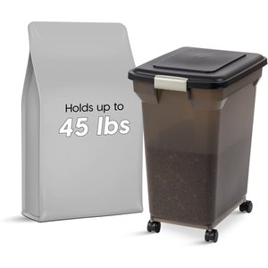 IRIS USA WeatherPro Airtight Dog, Cat, Bird & Small-Pet Food Storage Bin Storage Container with Attachable Casters, 45-lbs/55-qt