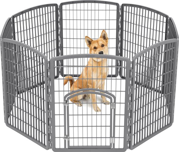 IRIS USA 8-Panel Dog Playpen Fence Enclosure with Door, 34-in, Gray slide 1 of 8