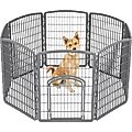 IRIS USA 8-Panel Dog Playpen Fence Enclosure with Door, 34-in, Gray