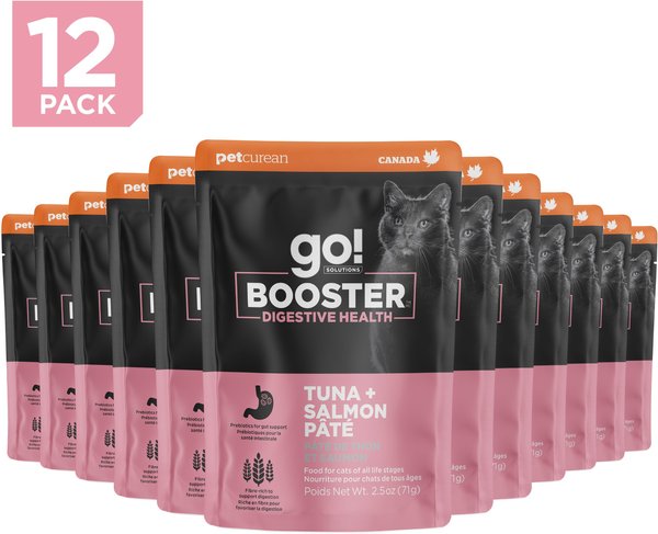 Go! Solutions Booster Digestive Health Tuna & Salmon Pate Wet Cat Food, 2.5-oz pouch, 12 count